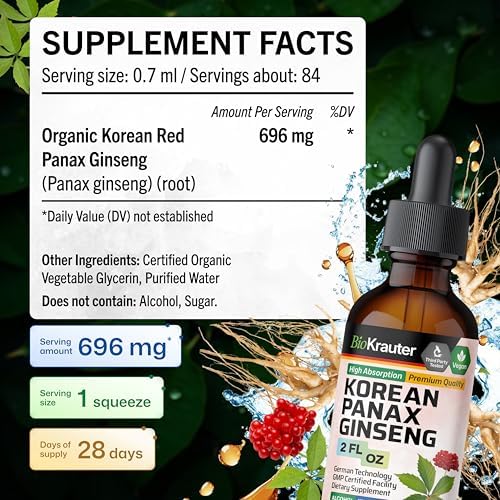BIO KRAUTER Korean Panax Ginseng Tincture, Immune & Energy Support, 4 Fl.Oz