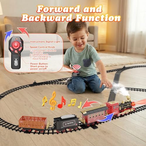 Hot Bee Train Set, Train Toys with Smoke, Lights, Sound and Train Tracks