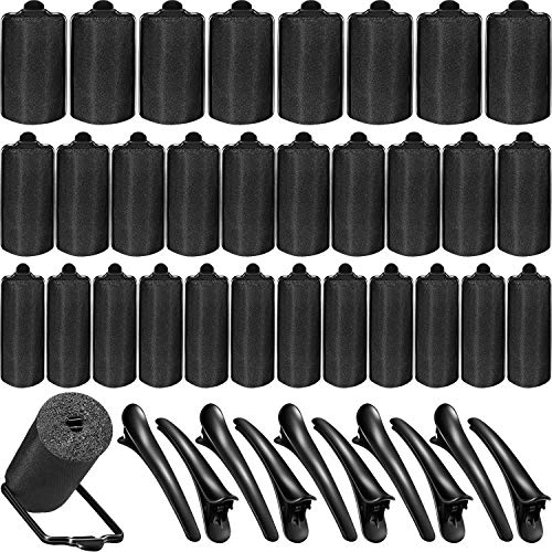WILLBOND 40 Pcs Sponge Hair Rollers Satin Foam Curlers with Clips, Black