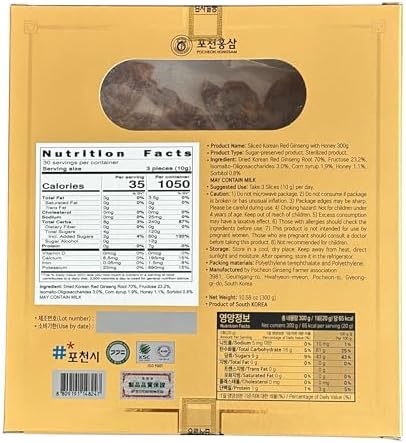 Pocheon 300g(10.6oz) 6Years Sliced Korean Panax Red Ginseng Roots with Honey, Saponin