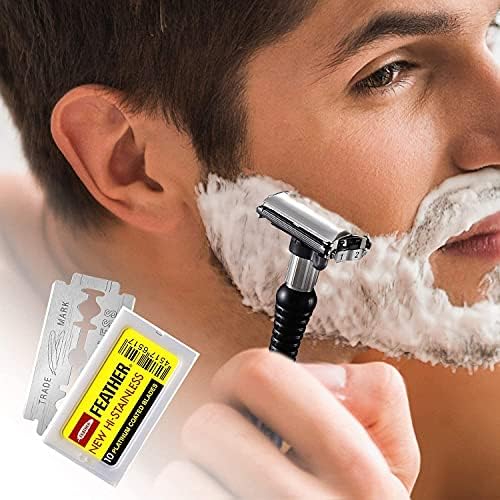 Feather Double Edge Safety Razor Blades - Platinum Coated Hi-Stainless Steel Razor Blades - Fits Most Safety Razors - Super Sharp for Close Shaves