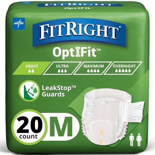 FitRight Adult Diapers, Extra+ Heavy Absorbency, M (Waist Size 32in-44in), 80 Count, OptiFit Incontinence Briefs for Men and Women, Disposable, Moisture-Wicking, Leak Protection,