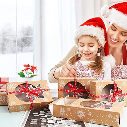 OurWarm 12 Pack Christmas Cookie Boxes for Gift Giving, Large Christmas Cookie Tins Holiday Bakery Treat Boxes with Window