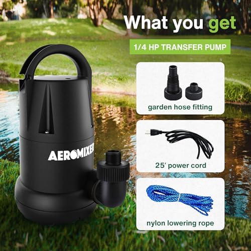 Aeromixer 1/4 HP Transfer Pump - Submersible Water Pumps, Sump Pump for Pool Draining, Portable Electric Garden Utility Pumps 2240 GPH, Heavy Duty Outdoor Water Flow System for Farming and Gardening
