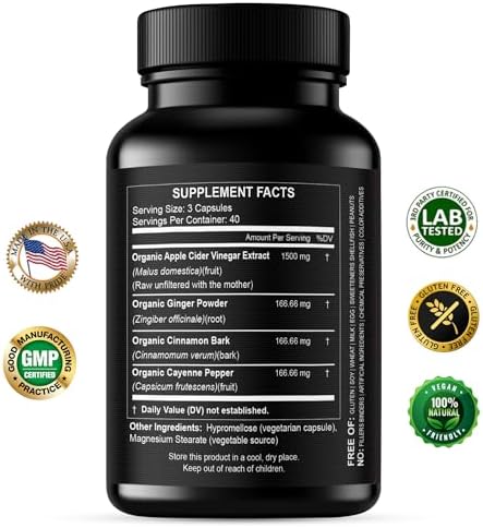 Apple Cider Vinegar Capsules 1500 mg Extract with the Mother - Extra Strength Raw Apple Cider Pills w Ginger Cayenne Cinnamon - Natural Detox Potent