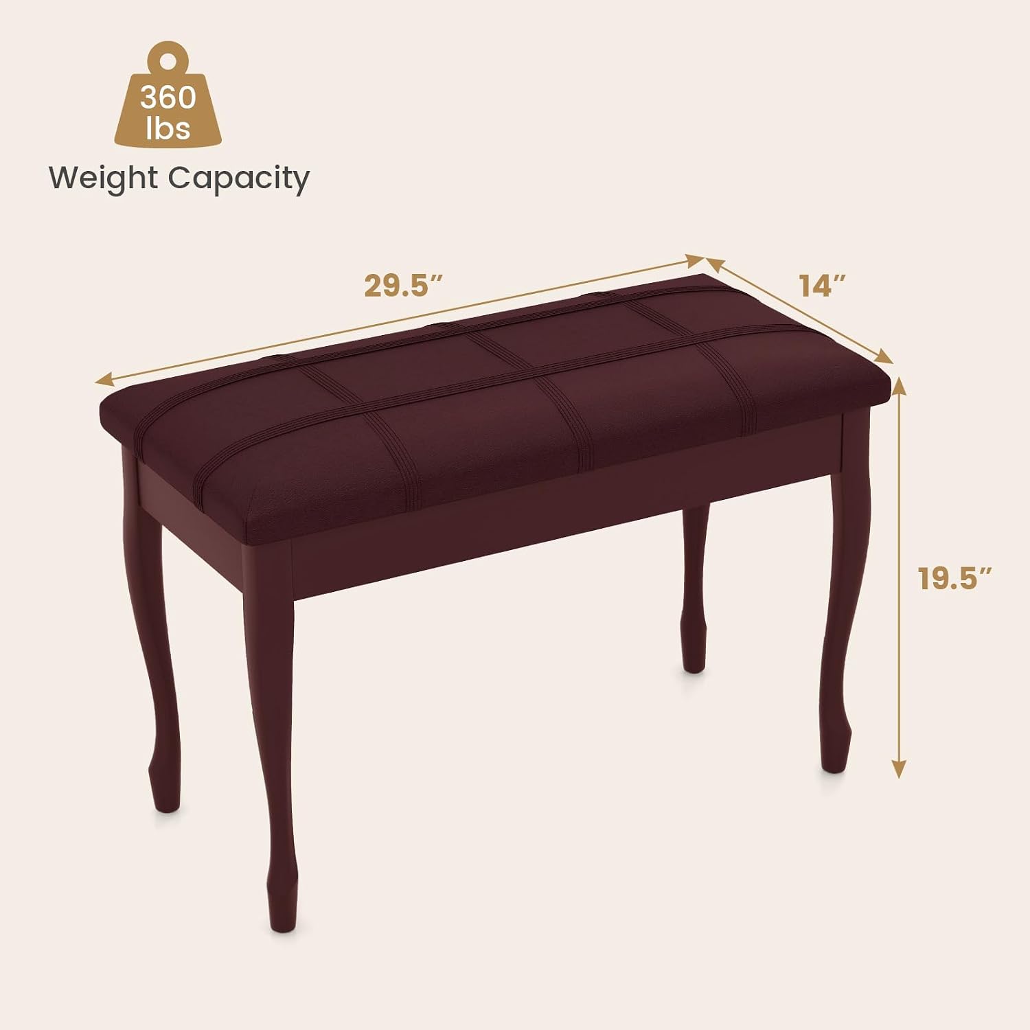 Giantex Duet Piano Bench with Storage, Keyboard Bench with Padded Cushion, Solid Wood Legs, Storage Compartment for Music Books, Comfortable PU Leather Piano Stool, 360 LBS Load Capacity