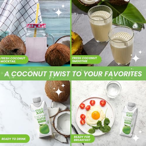 COCOXIM Ready to Drink Pure Coconut Water, 33.8 oz, Pack of 12, Zero Sugar