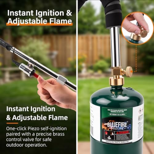 KOMAN Weed Torch Propane Burner, 35" Long Arm, Self-Ignition, Fuel by 1LB /5-40LB Propane Tank, for Roofing, Weeding