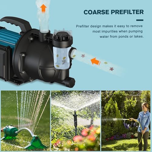 1HP Portable Garden Transfer Pump, 900GPH Electric Sprinkler Booster Pump, Shallow Well Jet Pump for Home Lawn Irrigation and Water Draining