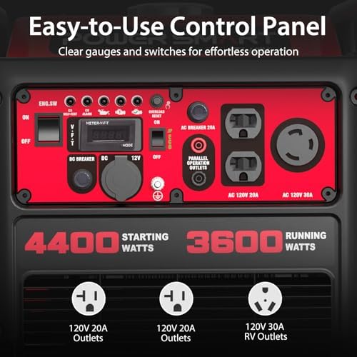 PowerSmart 4400-Watt Open Frame Inverter Generator, Gas Powered, CO-Sensor, Lightweight & Quiet for Home Use and Emergency Backup, Camping, EPA Compliant