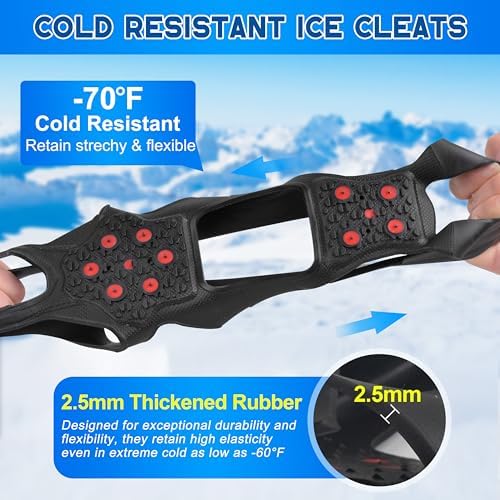 Ice Cleats for Shoes and Boots Tungsten Crampons Non-Slip Shoe Spikes Grippers for Snow and Ice Traction Cleats with Reflective Heel Slip-on Snow