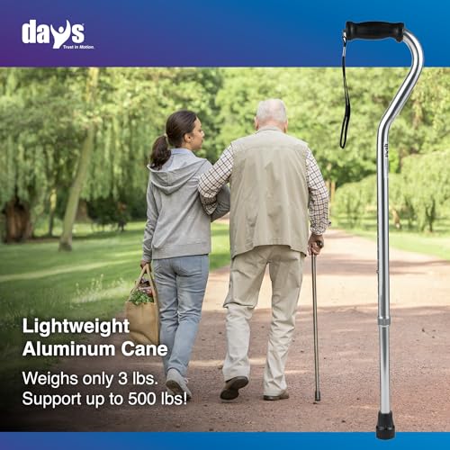 Days Standard Bariatric Offset Cane, Bariatric Cane with Rubber Tip, Heavy Duty Walking Cane for Weight Bearing, Limited Mobility Aid for Elderly, Tall & Heavy Adults, Silver with Black Handle