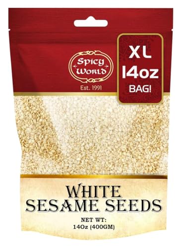 Spicy World White Sesame Seeds 3 LB Bag - Natural, Raw, Hulled, Non-GMO, Bulk Resealable Bag