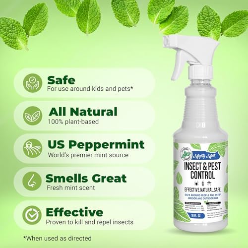 Mighty Mint Peppermint Oil Insect Repellent Spray, 16 oz | Natural Indoor & Outdoor Bug Control for Spiders, Ants, Roaches, Plant-Based, Extra-Strong Formula with Microfiber Cloth