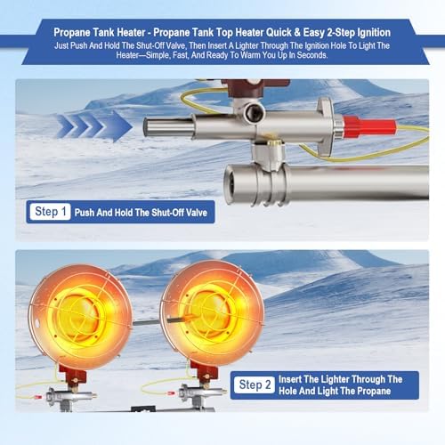30000 BTU Propane Heater Outdoor, Propane Tank Heater Attachment Double Tank Top Radiant Gas Heater With Tip-Over Protection, 3 Heat Settings, Safety Shut-Off Valve for Patio,Camp,Fish,Garage.