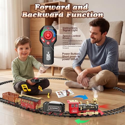 Hot Bee Train Set, Train Toys with Smoke, Lights, Sound and Train Tracks