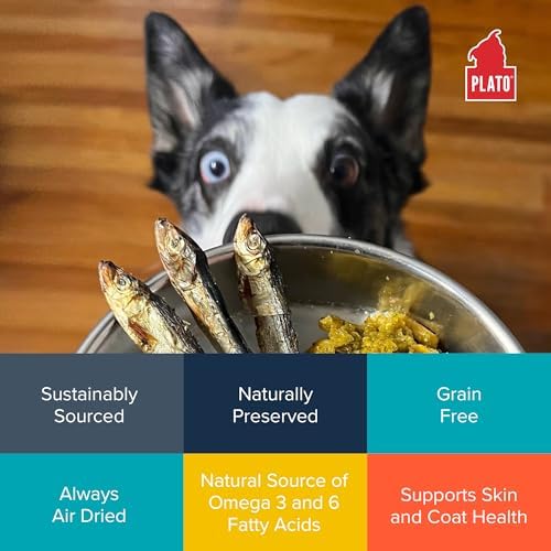 PLATO Single Ingredient Wild-Caught Baltic Sprat Dog Treats, Air-Dried Whole Fish, Omega-Rich Skin & Coat Support, 3 oz