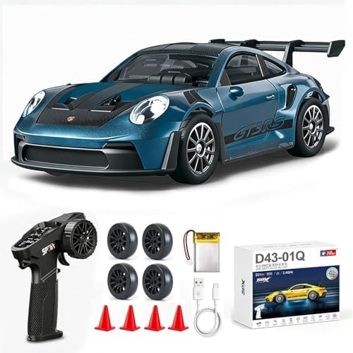 ARRIS 1/43 911 RC Drift Car 4WD with Gyro Full Proportional RTR | Alloy Body, 20KM/H Speed, Extra Drift Tires, Silent Bearings, LED Lighting