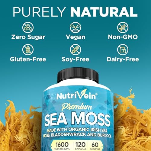Nutrivein Organic Sea Moss 1600 mg, Bladderwrack & Burdock - 120 Capsules