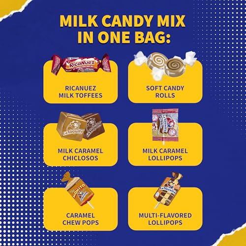 Canel's La Vaquita Assorted Milk Candy Mix, with Caramels, Coconut, Chocolate, and Pecan, Soft and Hard Candy and Lollipops, for Parties and Sharing