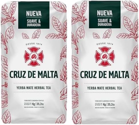 Cruz de Malta Yerba Mate Loose Leaf Tea 2.2 Lb - 1Kg - Pack of 2 | Large leaf, low dust for a smoother traditional mate. U.S. retail packaging