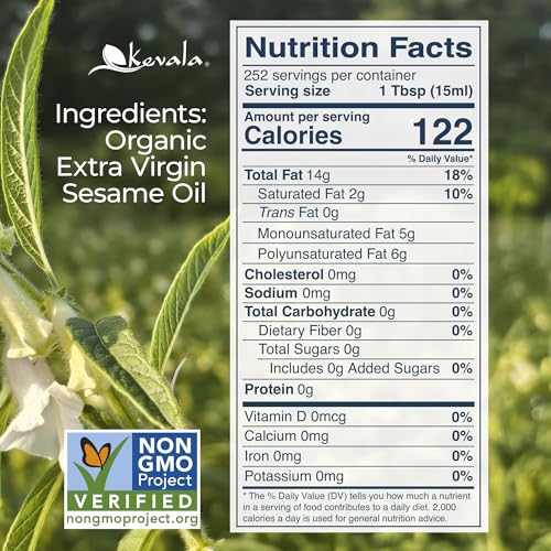Kevala Organic Extra Virgin Sesame Oil – Cold Pressed, Unrefined & Non-GMO Cooking Oil for Salad, Frying, Baking