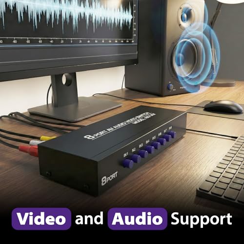 Fosmon 4-Way RCA Splitter AV Switcher 4 in 1 Out Audio Video Selector Box | 4 in 1 out female 4-way RCA composite AV switcher selector switch box with cable for HDTV STB DVD retro game consoles.