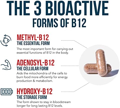 BioActive Vitamin B12 5000 mcg | 3 BioActive Forms Plus Methylfolate Cofactor - Methylcobalamin, Adenosyl & Hydroxy | Sublingual Liquid Drops