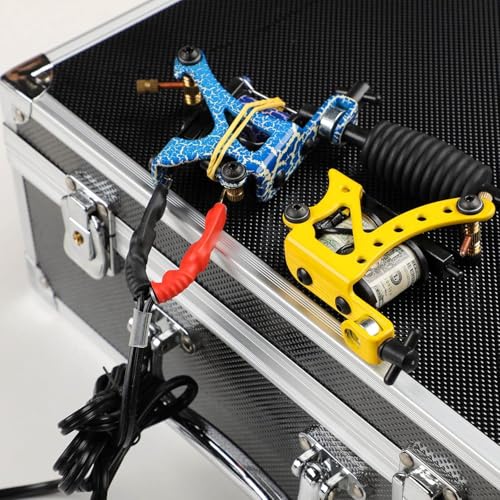 Solong Complete Tattoo Kit 4 Pro Machine Guns 54 Inks Power Supply Foot Pedal Needles Grips Tips Carry Case TK456-US（Machine color random）