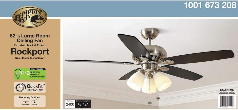 Hampton Bay Rockport 52 in. LED Brushed Nickel Ceiling Fan 51750 /1001673208