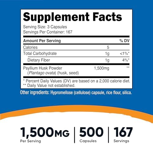 Nutricost Psyllium Husk 1500mg, 500 Capsules, Gluten Free, GMO-Free