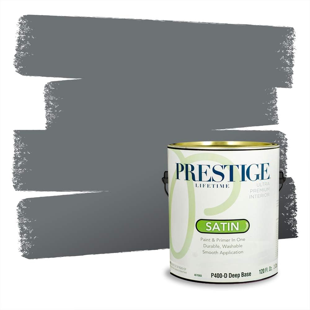 PRESTIGE Paints Exterior Paint and Primer In One, 1-Gallon, Semi-Gloss, Comparable Match of Behr* Intercoastal Gray*