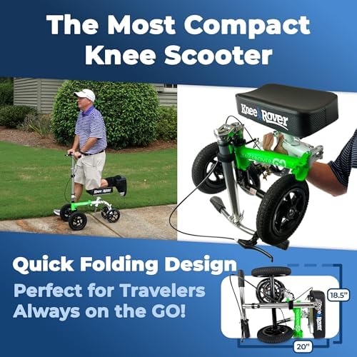 KneeRover GO Hybrid Knee Scooter for Adults, Green | Most Compact, All Terrain, Heavy Duty, For Foot Surgery & Broken Ankle Injuries