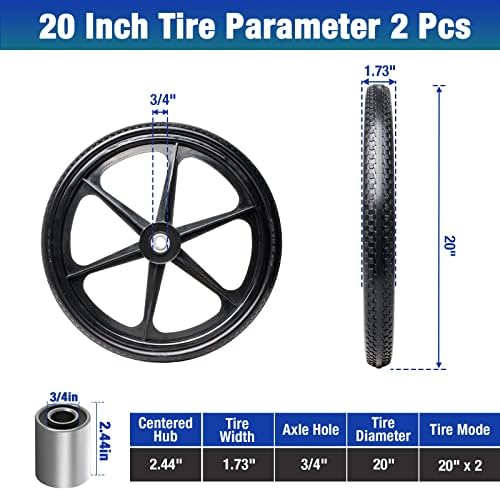 20" Flat Free Wheelbarrow Tires with 4Pcs 5/8" Bearing, Pu Flat Free Wheels Compatible with 2.44" Centered Hub for rubber-maid Garden Carts