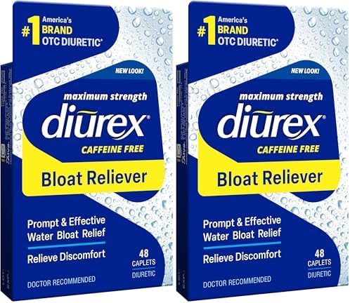 Diurex Caffeine-Free Bloat Relief, Maximum Strength, Relieve Water Bloat Discomfort, Up to 6 Hours of Relief, 48 Count | Promptly relieves water & belly bloat, discomfort, puffiness & swelling. Maximum strength with up to 6 hours relief.