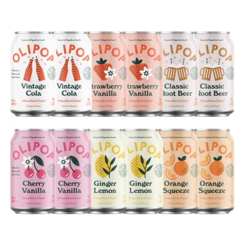OLIPOP - The Sampler, 6-Flavor Soda Variety Pack, Healthy Soda, Prebiotic Soft Drinks, Supports Digestive Health & Gut Health, High Fiber, Low Calorie
