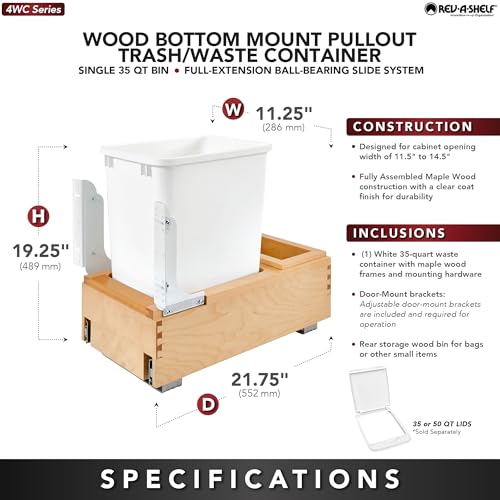 Rev-A-Shelf Double Pullout Trash Can w/Soft-Close Slides, 14.5" Min Opening | Large Capacity Garbage/ Recycling Waste Bins for Under Kitchen Cabinets, Heavy Gauge Wire Construction, 4WC-18DM2