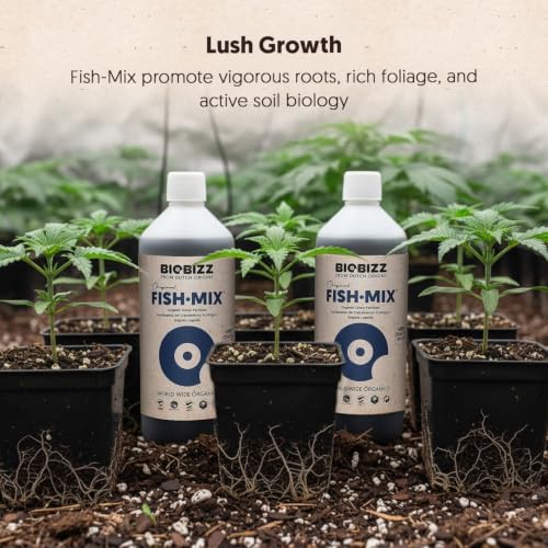 BioBizz 1L Fish-Mix Organic Liquid Fertiliser - Nitrogen-Rich Fish Emulsion Plant Feed for Soil, Coco and Hydroponics - Stimulates Microbial Activity for Vigorous Vegetative Plant Growth