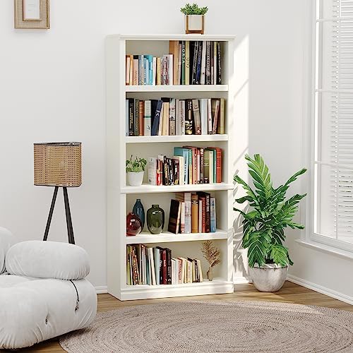 Bevfint 70-Inch Tall White Bookcase, 5 Tiers Shelves Open Storage Bookshelf | 33 In Wide Anti Tipping Indoor Furniture