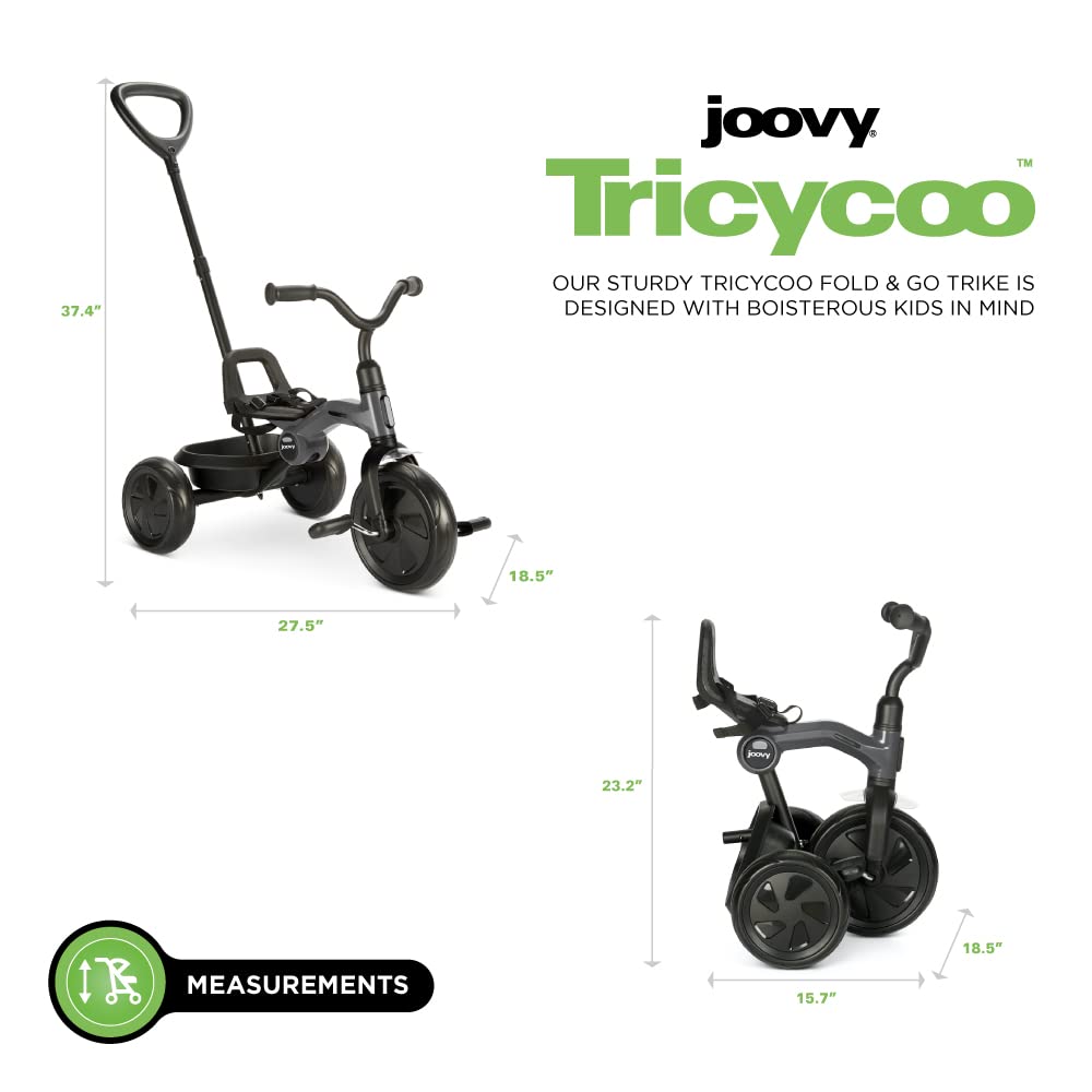 Joovy Tricycoo 4.1 Kids Tricycle with 4-Stages Featuring Extra-Wide Front Tire, Removable and Adjustable Parent Handle, Safety Harness