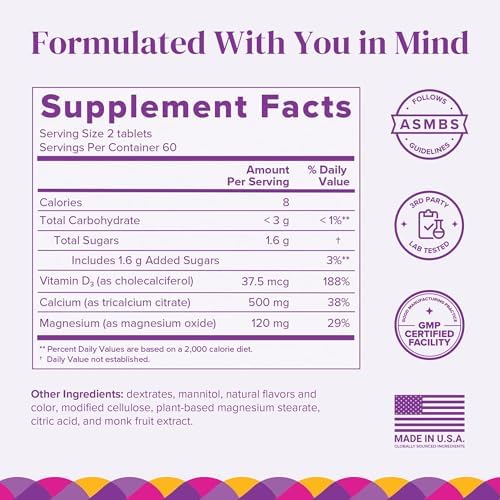 BariMelts Calcium Citrate with Vitamin D3 & Magnesium, 120 Smooth-Dissolving Tablets (1-Month Supply), Bariatric Calcium Supplements for Women, Natural Berry Flavor​
