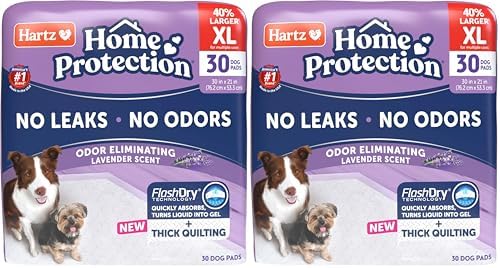 Hartz Home Protection Super Absorbent Odor Eliminating Lavender Scented No Leak Dog Pads,XL 30 count