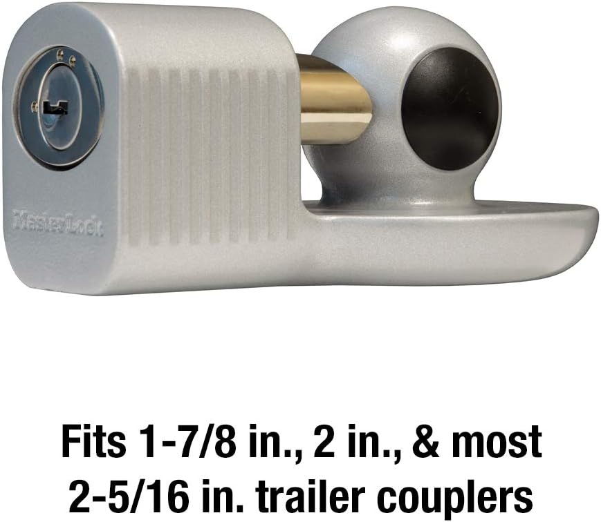 Master Lock Trailer Hitch Lock, Fits 1-7/8 in., 2 in., and Most 2-5/16 in. Trailer Couplers, Weather Resistant Automotive Hitch Lock with Keys, 377KA