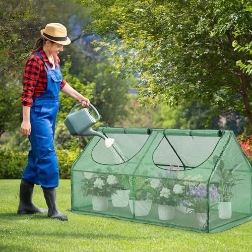 Aoodor 6 x 3 x 3 ft Mini Greenhouse with 2 Zipper Doors, Water-Resistant, UV-Protected for Flowers, Vegetables, and Herbs, Green