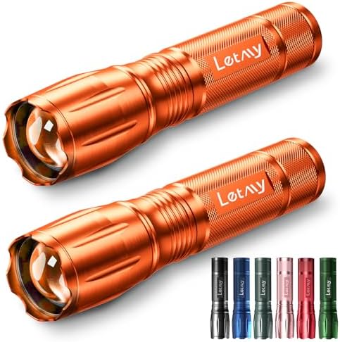 LETMY Tactical Flashlight S2000-2 Pack Bright Military Grade LED Flashlights High Lumens - Portable Handheld Flash Light, 5 Modes Zoomable Waterproof Flashlights for Home Emergency Camping Outdoor