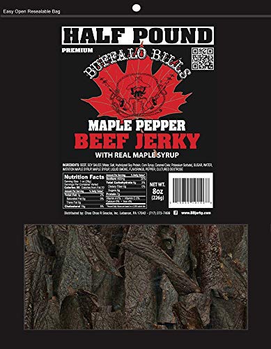 Buffalo Bills 16 Oz Premium Maple Beef Jerky Peppered Pieces in Random Size | Made In The USA, 100% US Beef, USDA Inspected, Whole Muscle Jerky, Real Maple Syrup & Fresh Cracked Black Pepper, Diet Snack