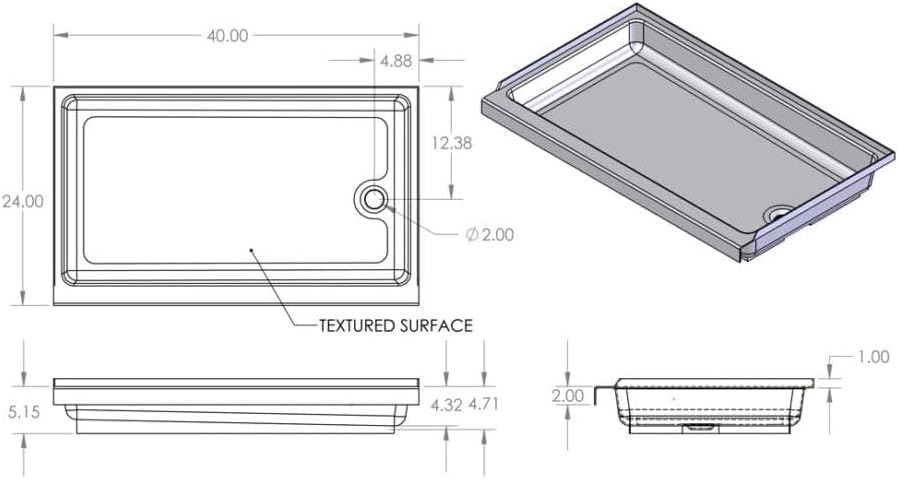 Specialty Recreation Shower Pan 24 X 40 White- Left Hand Drain
