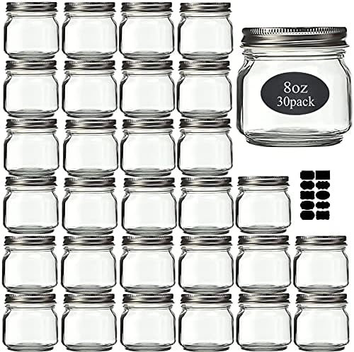 Rainforce Mason Jars 8 oz 30 Pack Small Glass Caning Jars with Silver Lids