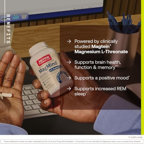 Jarrow MagMind Magtein Magnesium L-Threonate, 90 Capsules | Magnesium Supplement, Brain Supplements For Memory Support, Veggie Capsules, 30 Day Supply