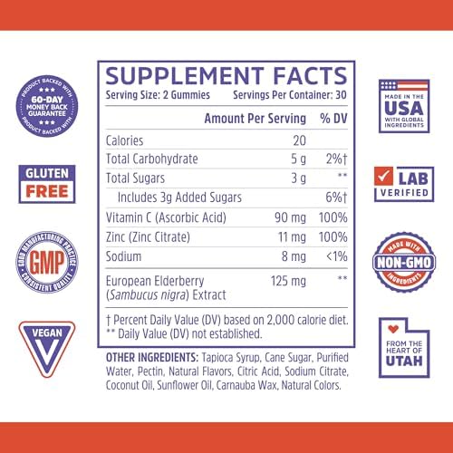 ZHOU Nutrition Elder-Mune Sambucus Elderberry Gummies with Zinc and Vitamin C for Kids & Adults (Age 4+) Immune Support with Antioxidants, Vegan, Gluten Free, Non-GMO, 30 Servings, 60 Gummies | Daily Immune Support Supplement for Women & Men, Chewable Na…